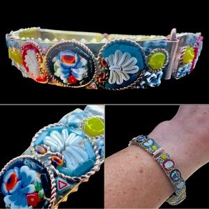 SOLD Antique 1930s Brass Micro Mosaic Millefiori Bracelet Italy Art Deco